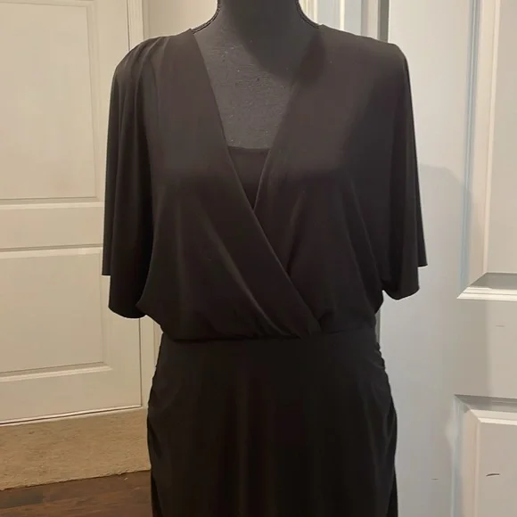 Evan Picone Dress Women Black Tie Size 10 Black Ruched Detail Body Flattering - Picture 5 of 13